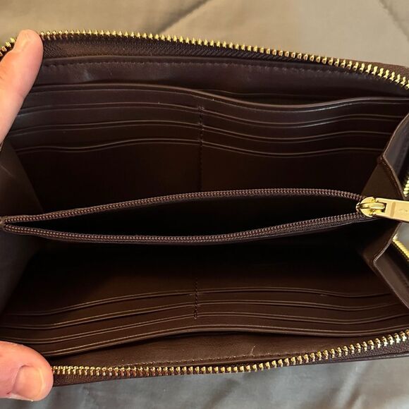 Coach Signature Brown and Tan Zip Wallet - Picture 3 of 3